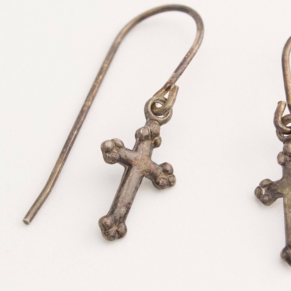Vintage Sterling Silver Cross Dangle Earrings - Picture 2 of 3